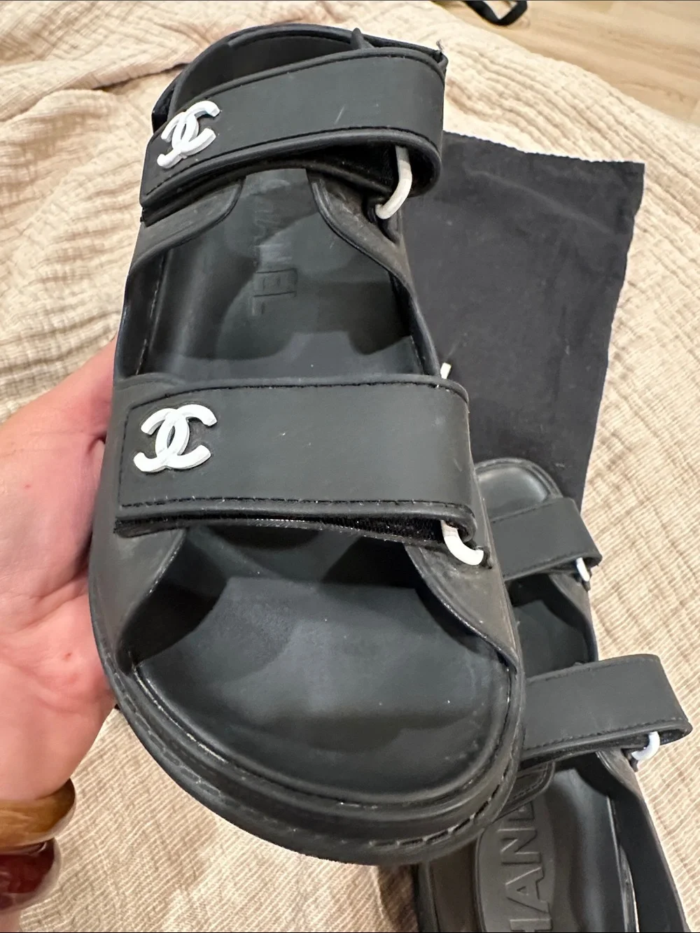 CHANEL Dad- Black Rubber Double-Strap Sandals